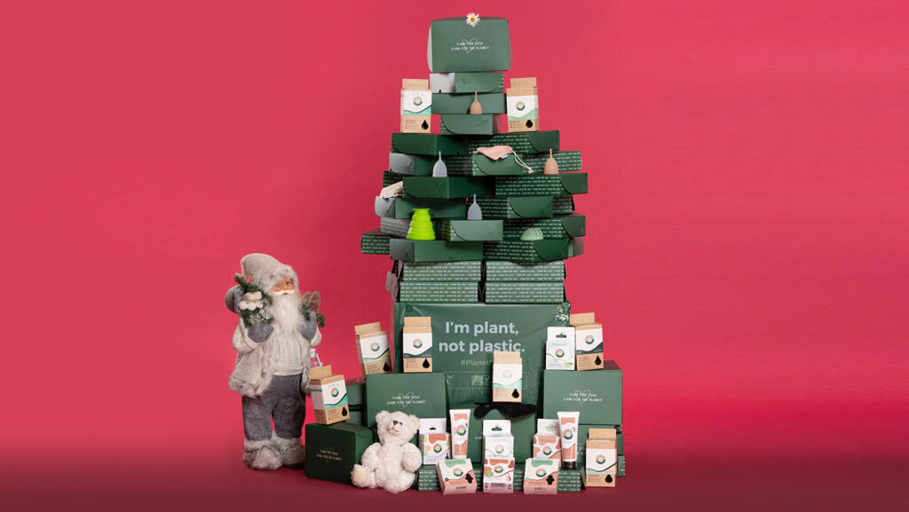 Menstruationsprodukter, intimpleje, juletræ, nisse